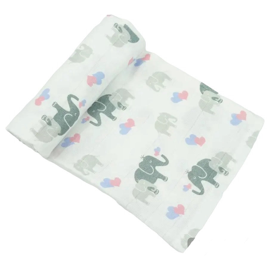 Elephant Print Bamboo and Organic Cotton Swaddle Blanket