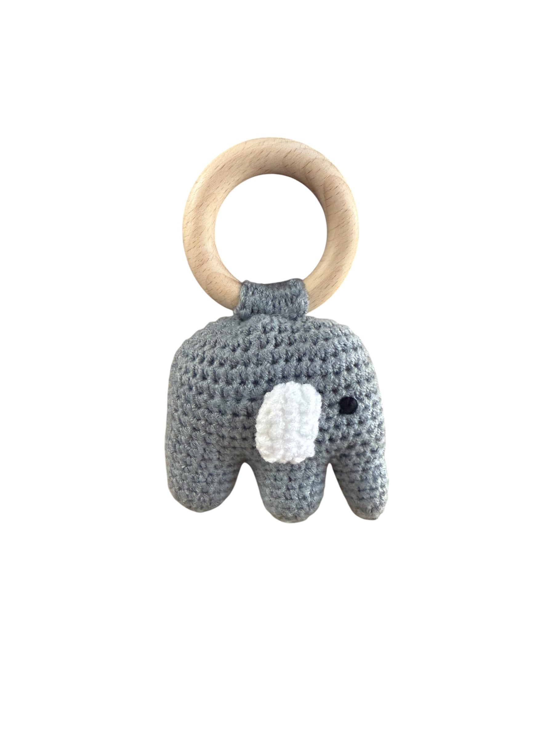 Hand Knitted Rattle with Wooden Handle