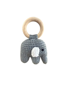Hand Knitted Rattle with Wooden Handle